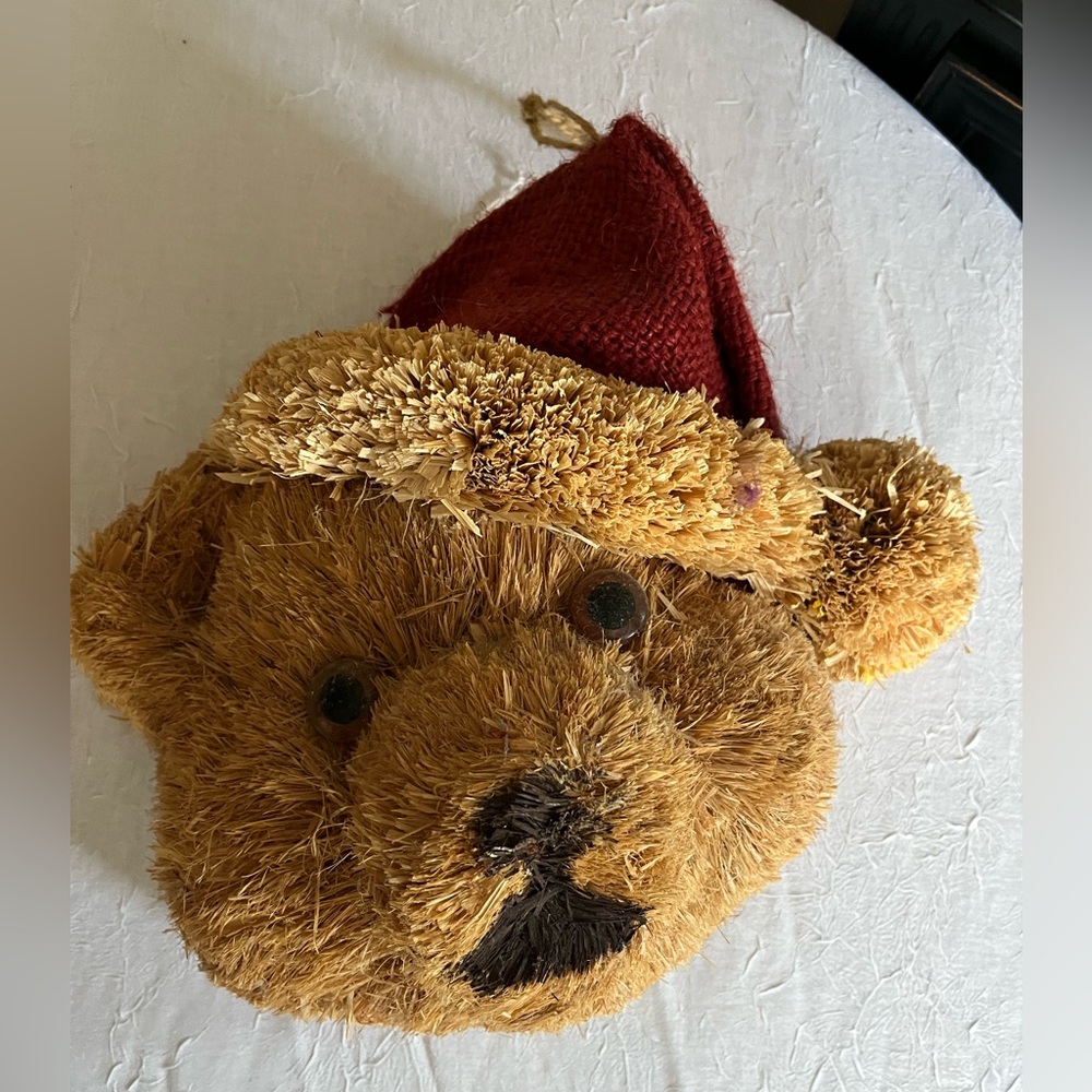 Straw Hanging Teddy Bear Head